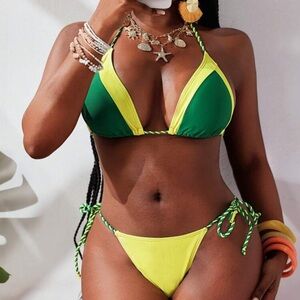 Green and Yellow Bikini Set